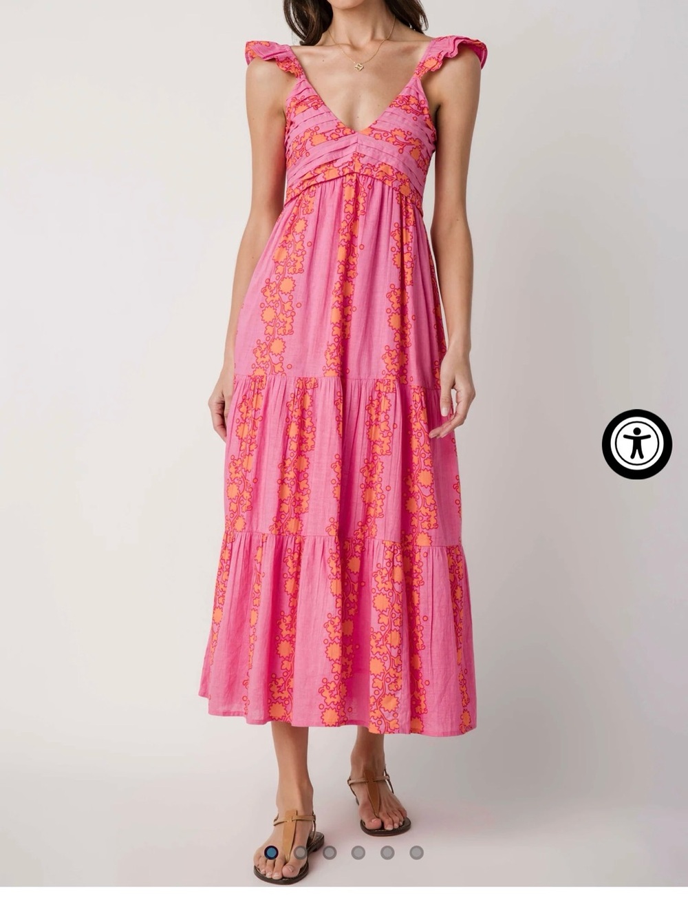 THML Pink Maxi Dress with Orange Floral Print
